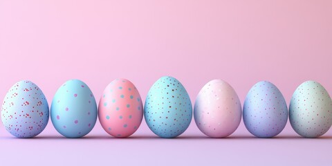Colorful Easter eggs arranged on a pastel background for spring decoration and celebration