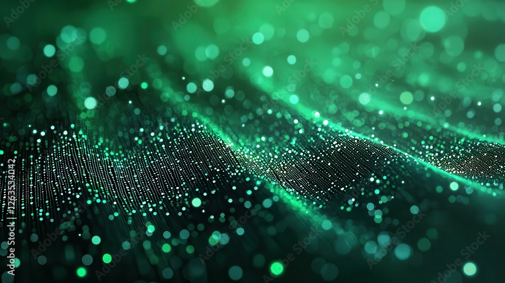 Aufkleber a captivating green abstract background featuring shimmering particles and flowing waves, evoking a 