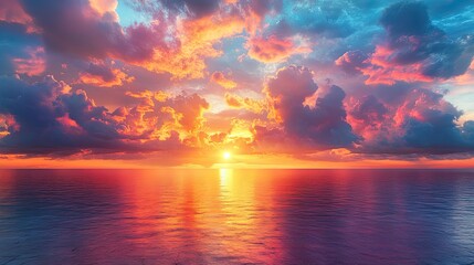 Obraz premium Dramatic sunset over calm ocean