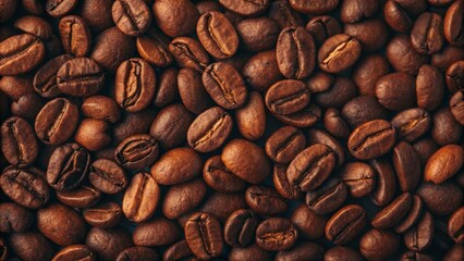 Obraz premium Close-Up of Roasted Coffee Beans in Warm Lighting