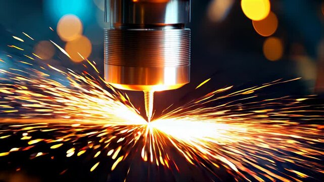 Close-up of industrial machinery producing sparks, showcasing precision and craftsmanship.