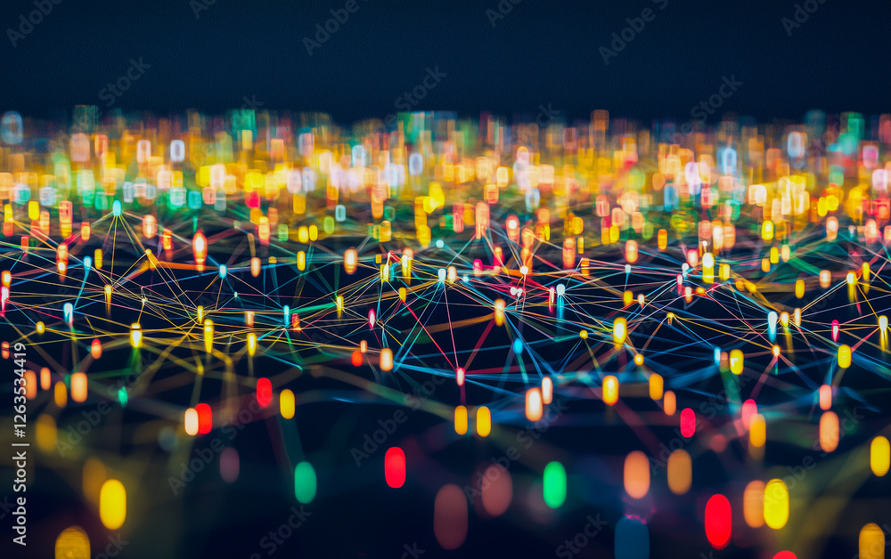 Poster colorful abstract network of lights representing data connections.