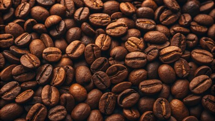 Naklejka premium Close-Up of Roasted Coffee Beans in Warm Light