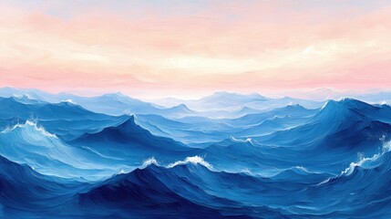 Fototapeta premium Vast ocean waves, painted horizon, serene seascape, calming atmosphere, perfect for screensaver