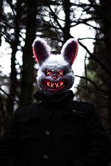 Scary Bunny Mask with Neon X Eyes - Halloween Fear in the Forest