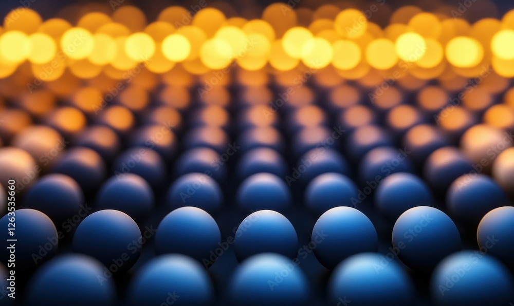 Poster abstract glowing orbs of light arranged in a soft gradient, blending from deep blues to golden tones