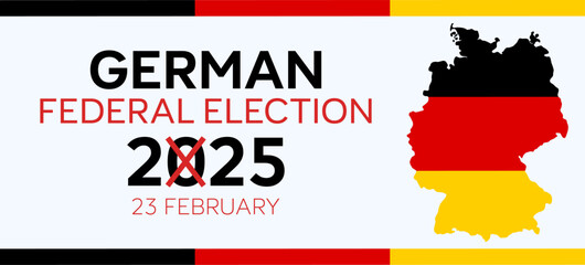 Obraz premium German federal election 2025. Vector illustration banner with text, date, flag and a light background. Election concept.