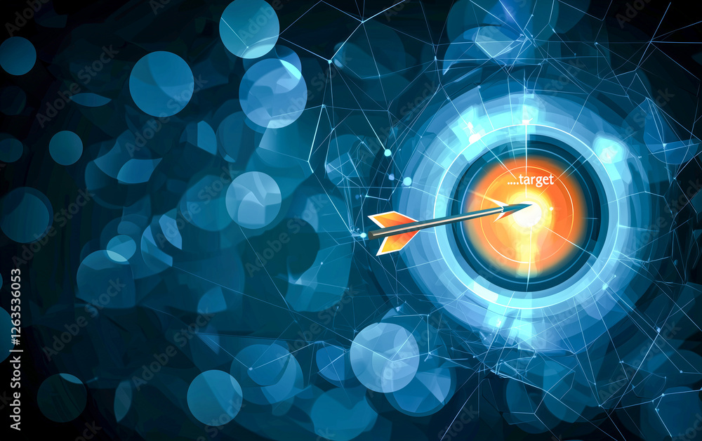 Poster a digital representation of a target with an arrow hitting the center, symbolizing focus and precisi