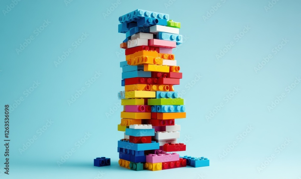 Aufkleber colorful stack of building blocks arranged vertically on a light background showcasing creativity