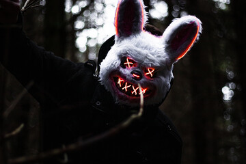 Scary Bunny Mask with Neon X Eyes - Halloween Fear in the Forest