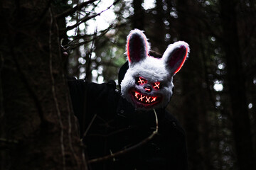 Scary Bunny Mask with Neon X Eyes - Halloween Fear in the Forest