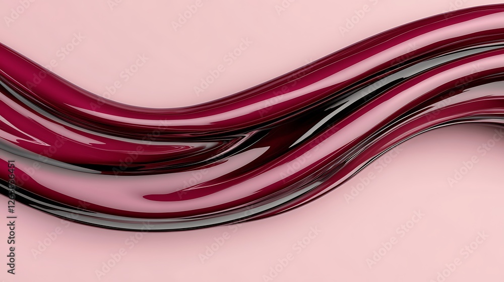 Poster Abstract flowing crimson and black curves on pink background