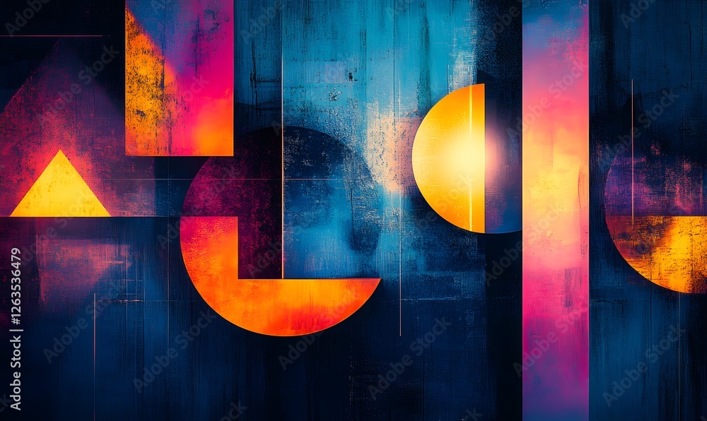 Aufkleber abstract geometric shapes with gradient colors on a dark textured background