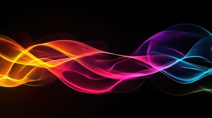 Naklejka premium Swirling and flowing waves of vibrant colors dance against a black backdrop, creating a dynamic visual effect that captivates the viewer's attention