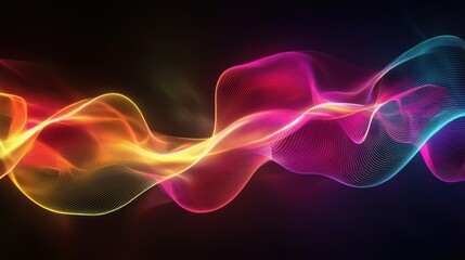 Obraz premium Vibrant light waves intertwine in a captivating display of color and movement, showcasing an array of hues like pink, orange, and blue against a dark background