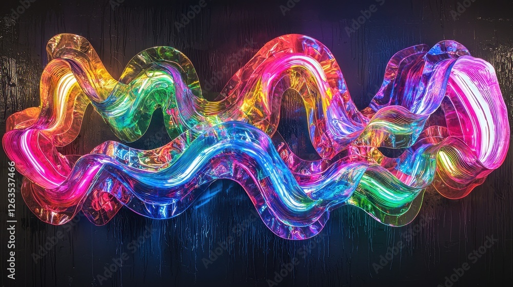 Poster a mesmerizing light installation features flowing, colorful ribbons that create a lively and dynamic