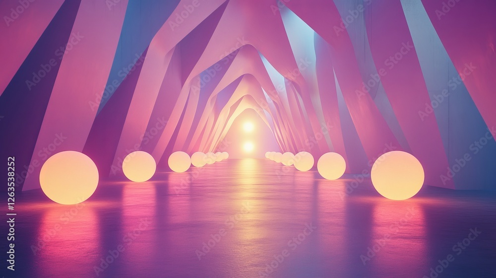 Poster a 3d render depicting a futuristic architectural interior with an empty geometric space.