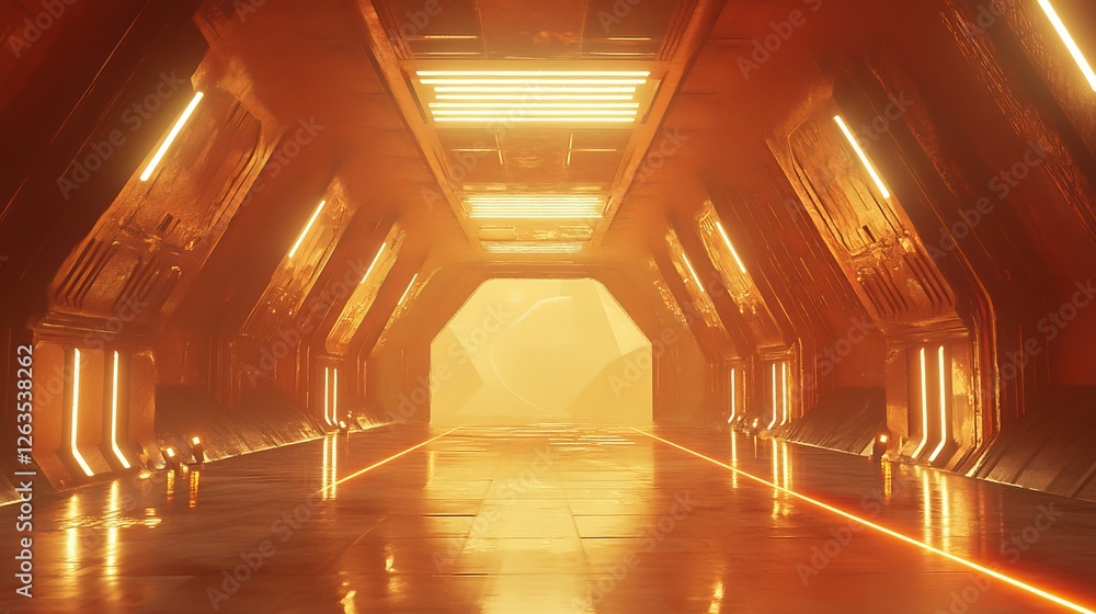 Poster a 3d render depicting a futuristic architectural interior with an empty geometric space.
