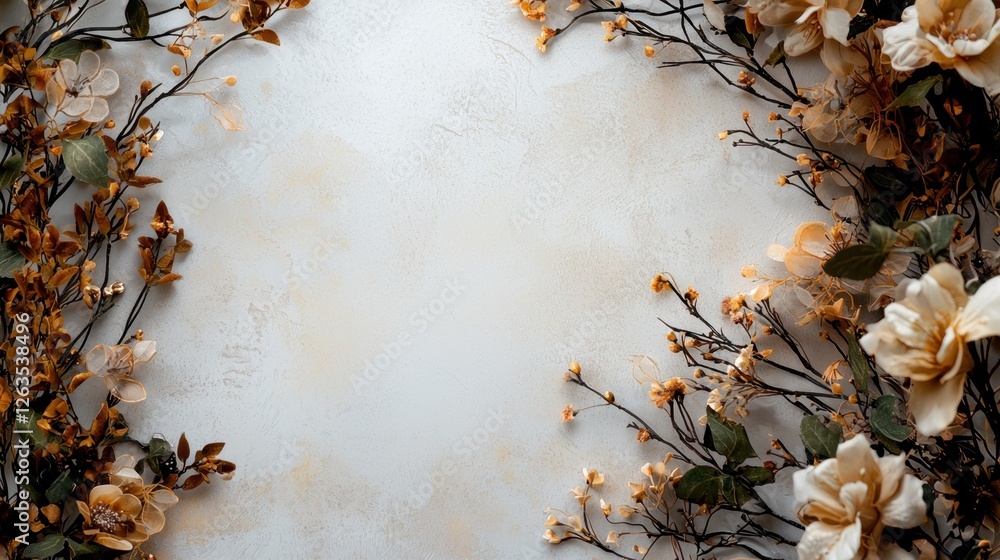 Aufkleber a beautiful display of dried flowers in soft hues frames a neutral textured surface. ideal for craft