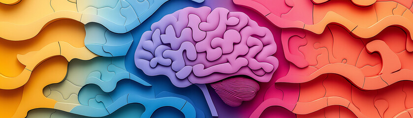 Brain divided into puzzle sections with vibrant colors