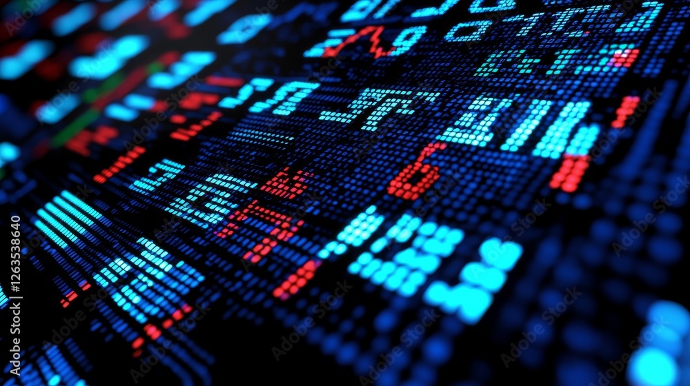 Poster immersive financial graph interface with bright cyan numbers. stock market and fintech concept. 3d r