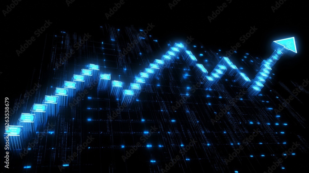 Aufkleber immersive financial graph interface with bright cyan numbers. stock market and fintech concept. 3d r