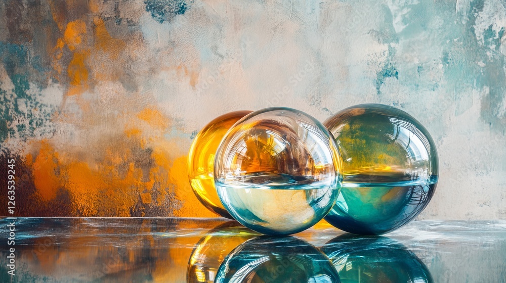 Aufkleber the transparent or semi-transparent balls interact with light, creating reflections, refractions, an