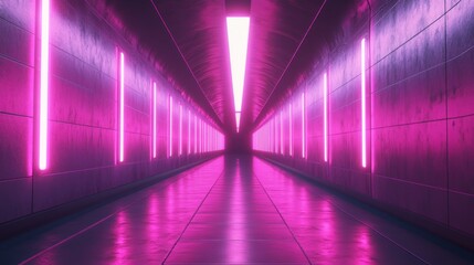 Fototapeta premium Neon Pink Futuristic Corridor: A Digital Art Rendering of a Sleek, Modern Tunnel Illuminated by Vibrant Pink Neon Lights