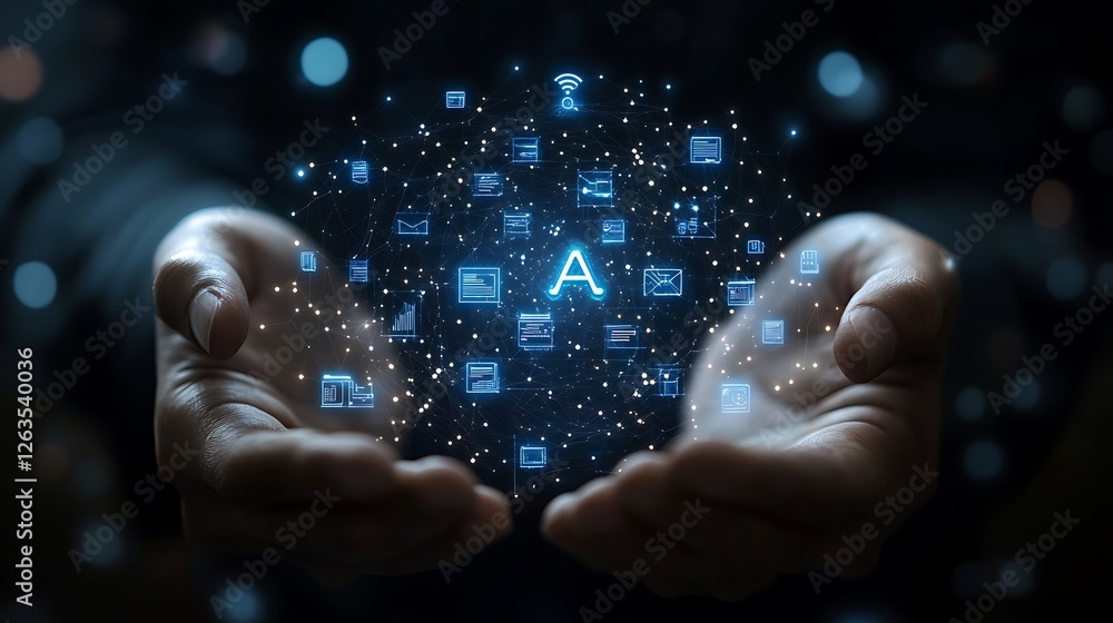 Aufkleber hands holding a digital sphere of interconnected files and data, symbolizing ai and data management.