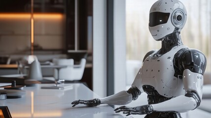 Fototapeta premium AI Robotic Assistant Performing Tasks in a Futuristic Setting