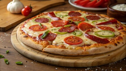 pizza with salami and tomatoes