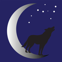 Art & Illustration, the wolf howls at the crescent moon