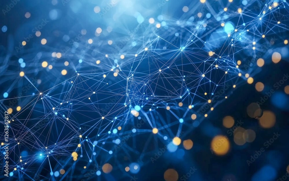 Poster abstract digital network with glowing nodes and connections