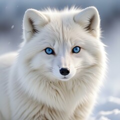 Obraz premium Close up of a Female Arctic Fox with Fluffed Fur and Focused Expression