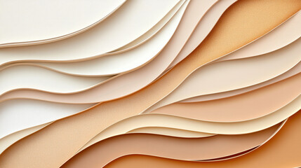 Layered abstract background with flowing curves in warm beige and cream tones, creating soft and elegant gradient effect. smooth, organic shapes evoke sense of calm and sophistication
