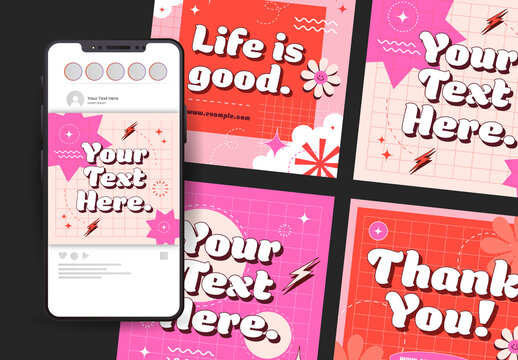 White And Pink Playful Text Bold Font. Social Media Text Effect

