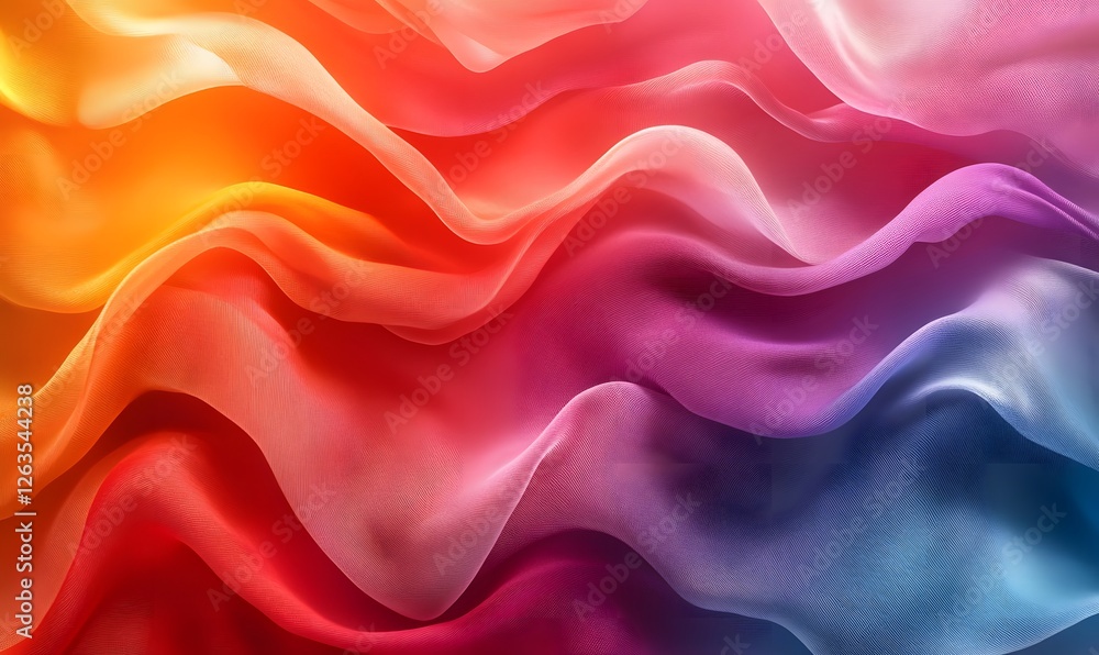 Poster abstract flowing gradient background with translucent fabric waves in warm and cool colors