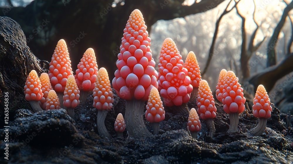 Canvas Prints Fantasy forest, glowing mushrooms, sunrise, digital art, game asset