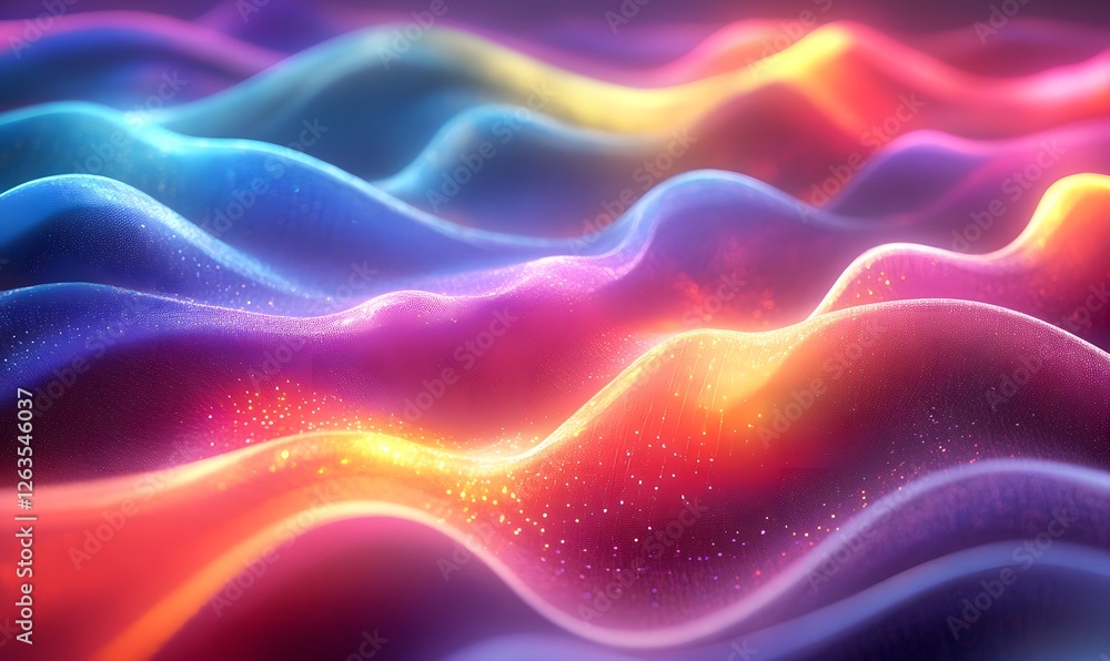 Poster abstract colorful glowing waves background with dynamic fluid motion and sparkle effect