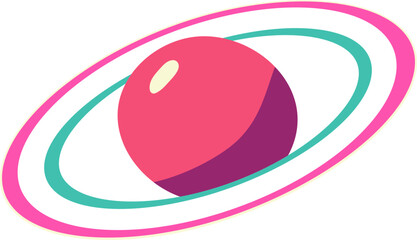 Cute pink planet with two planetary rings clip art vector illustration isolated on transparent background

