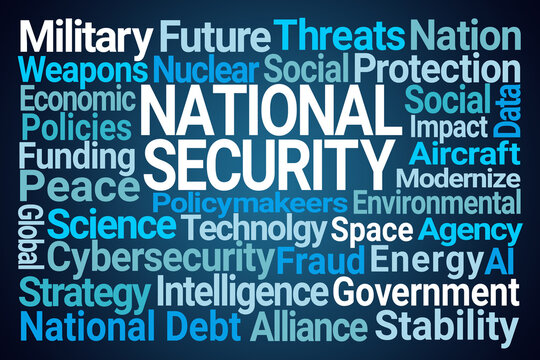 National Security Word Cloud on Blue Background