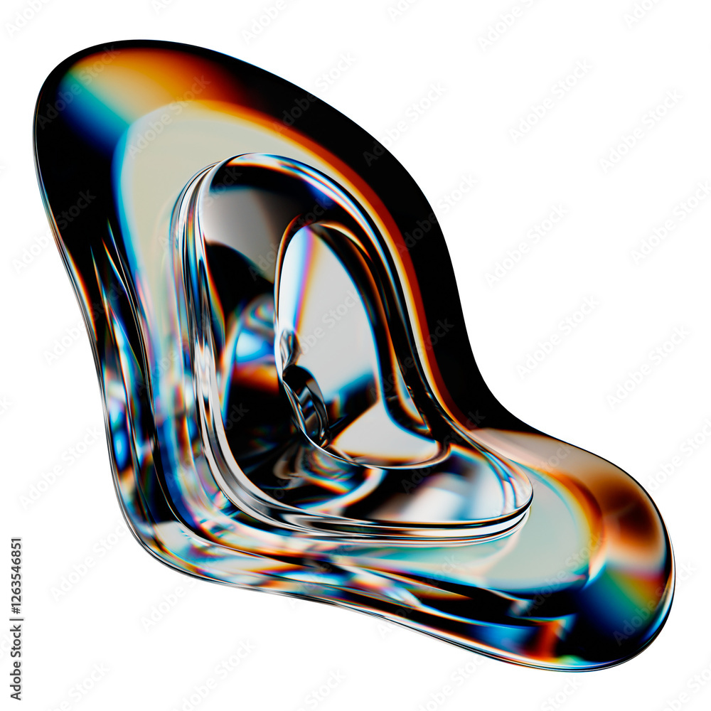 Wall mural deformed disk with dispersion glass texture, 3d rendering
