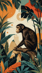 Obraz premium Monkey . Illustration with oil paint. Pattern for printing on wall decorations, covers, wallpapers