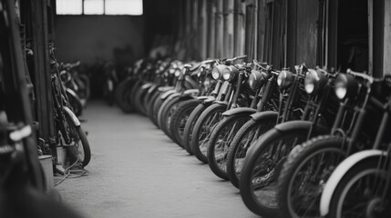 Naklejka premium Vintage Motorcycles in a Warehouse
