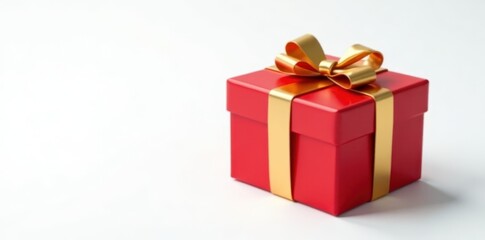 Obraz premium Red gift box, gold ribbon, isolated white background, box, elegant gift