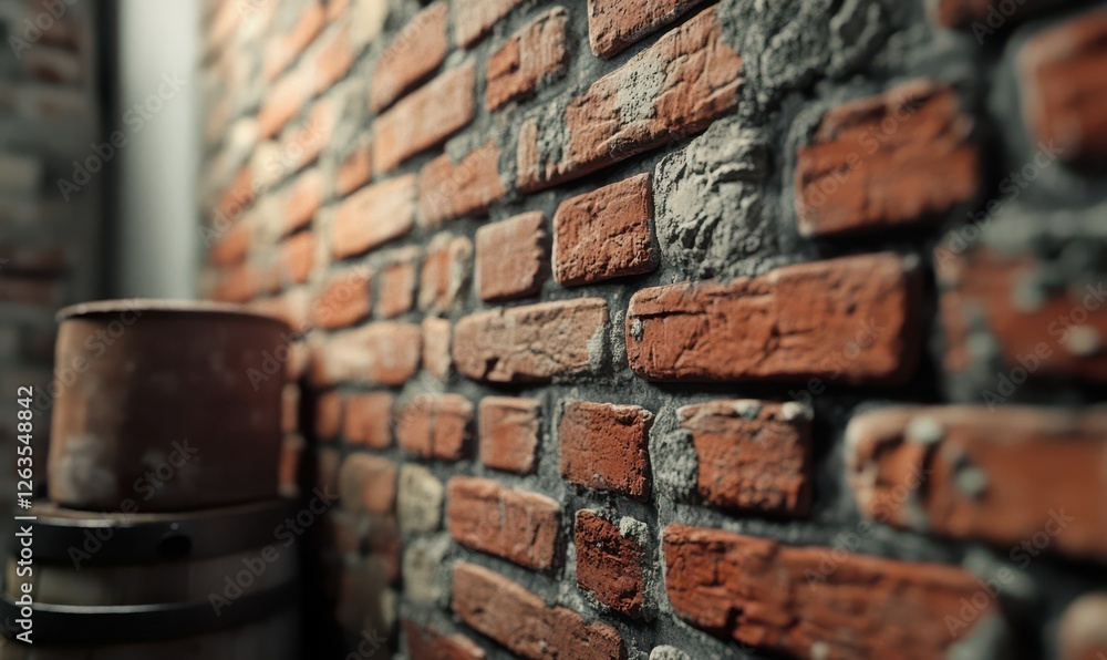 Poster rustic red brick wall with aged textures and subtle cracks, adding character and charm to any settin