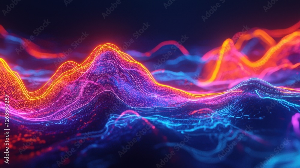 Poster bright waves of light flow across a dark background, showcasing a captivating display of colorful pa