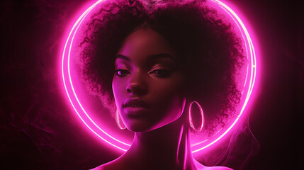 Portrait of a Beautiful Black Woman with Neon Pink Halo