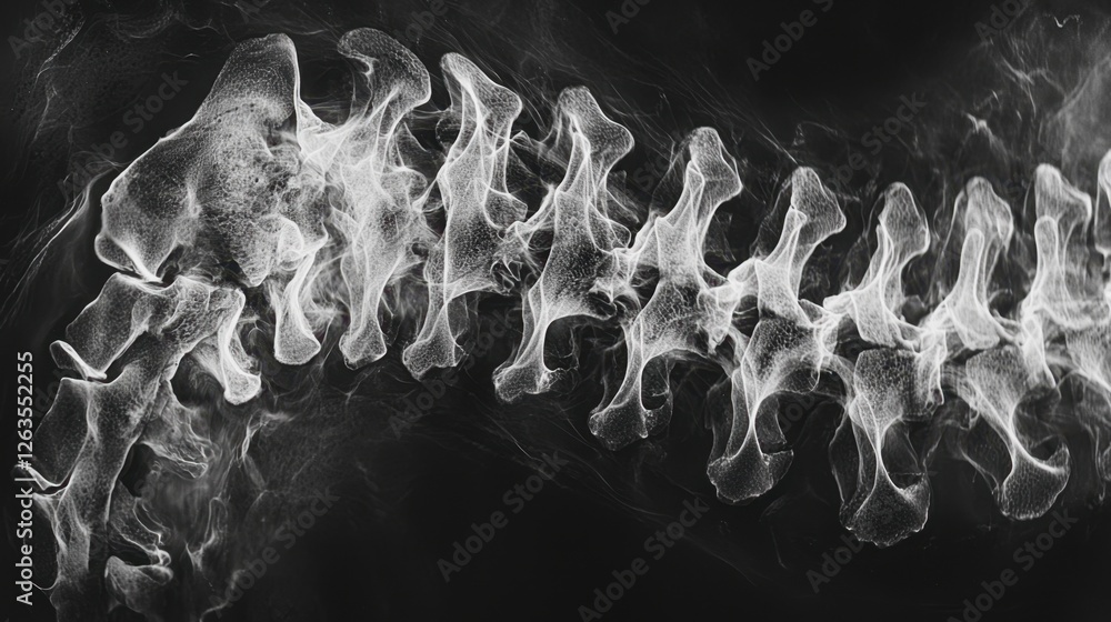 Poster a detailed view of a human spine is presented in black and white, highlighting the vertebrae's uniqu