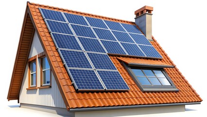 Fototapeta premium House with Solar Panels on Roof